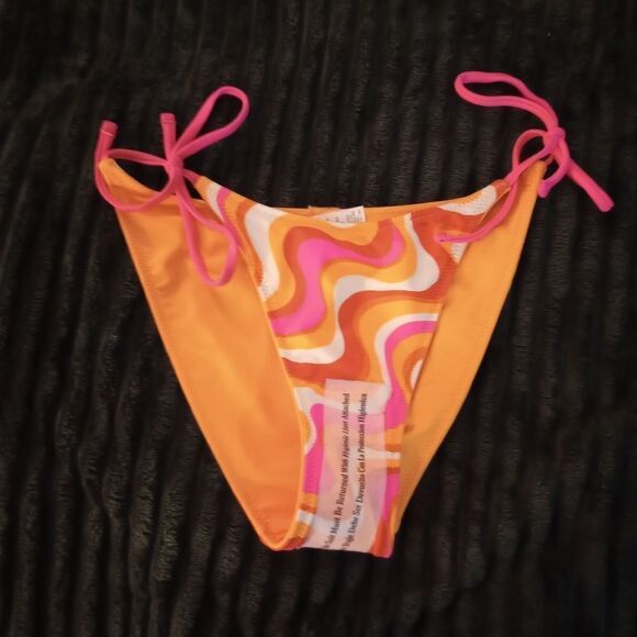 🆕👙Two Piece Bikini Set Orange/Multi Bottom and Pink Top, XS - Picture 3 of 8